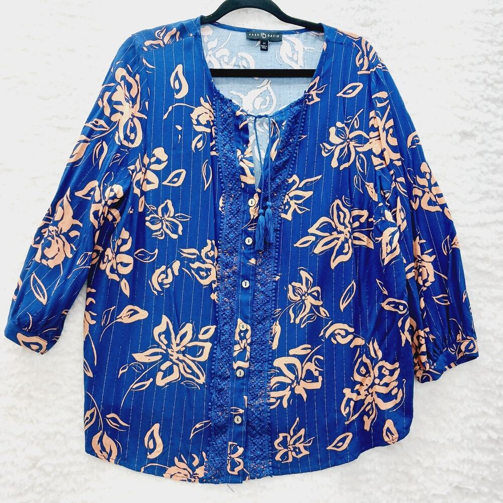 Blouse Button-Up Lace Metallic Boho Cottagecore Resortcore Whimsycore Size 2X